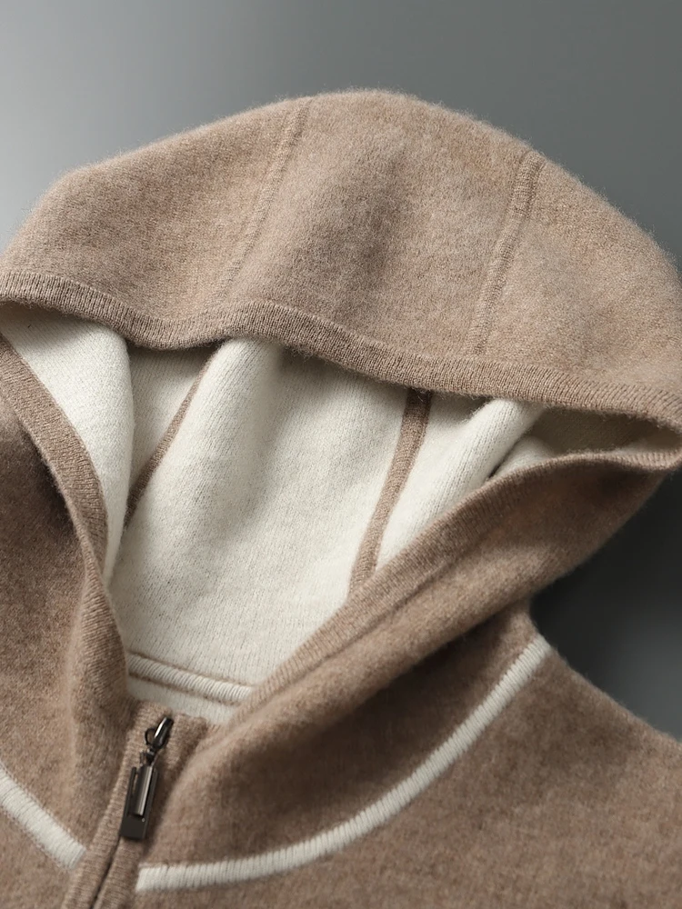 ADDONEE Men's 100% Cashmere Sweater Pants Suit Autumn Winter Thickness Hooded Cardigan Straight Pants Luxury Cashmere Knitwear