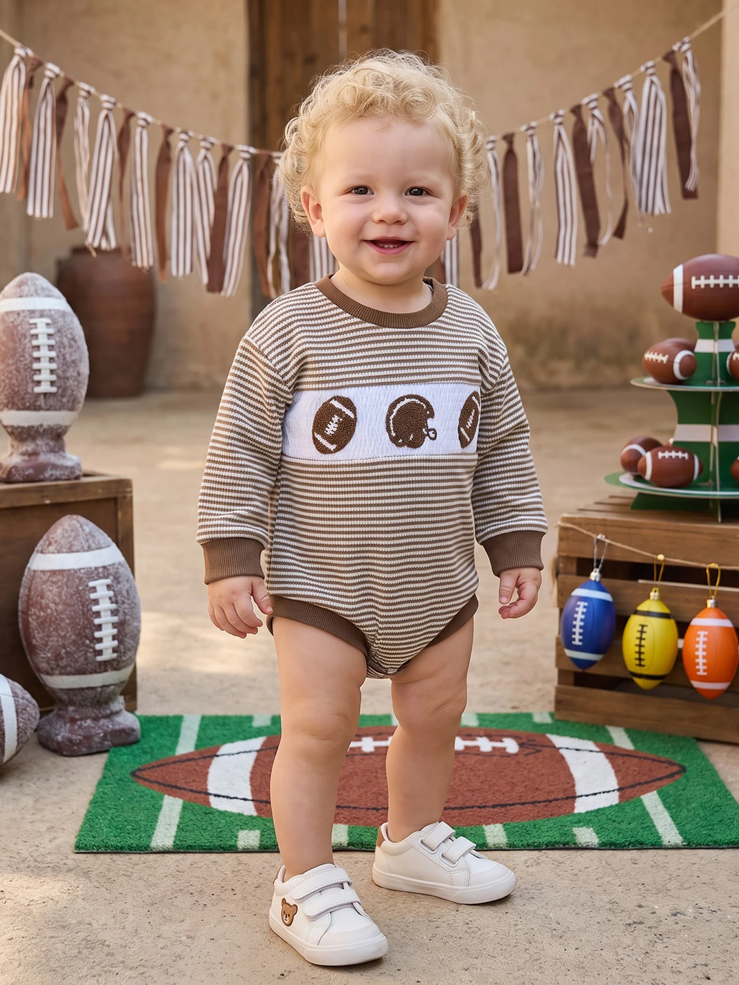 Towel Crew Boy Romper Long Long Sleeve Romper Boy Romper Football Sleeve Crew Neck Premium Infant Boy Romper