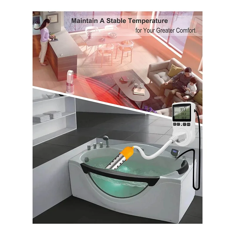 AA08-Digital Temperature Controller Outlet,120V Electric Thermostat Outlet Plug 110V For Reptile Terrarium Greenhouse US Plug