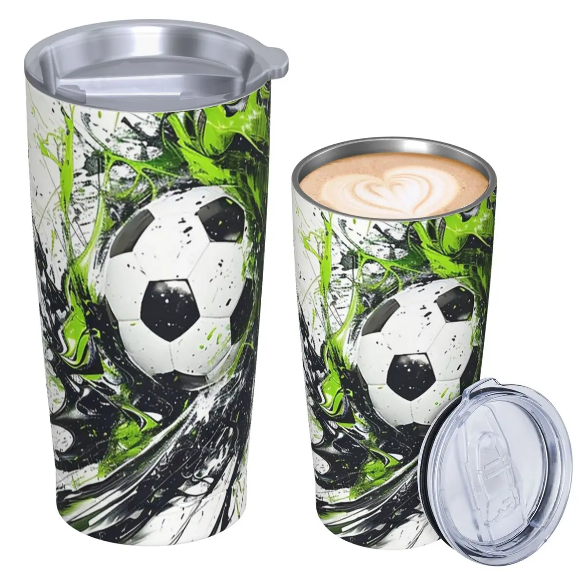 Abstract Colour Soccer Splash Ink Football Art Watercolor Stainless Steel Tumbler Vacuum Mugs Thermal Cold Cups Straw With Lid