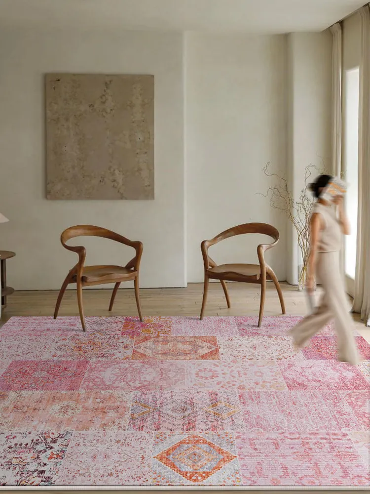 

Pink Carpet Living Room New Home Bedroom Bedside Rug Decoration Soft Kid Room Area Floor Mat Morocco Ethnic Style Large Carpet