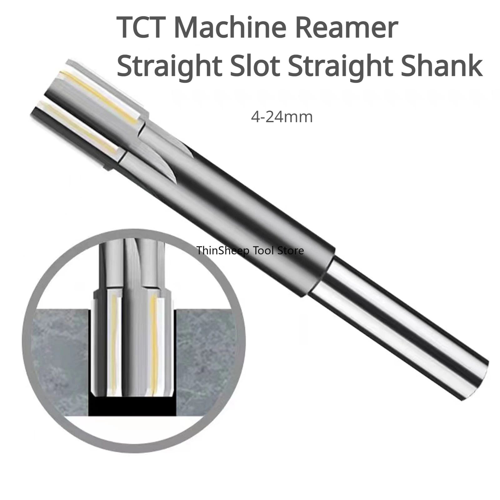 4-24mm TCT Machine Reamer Straight Slot Straight Shank H7 Tungsten Steel 4Flute Rotary Tool Drilling Deburring Turning Carbide