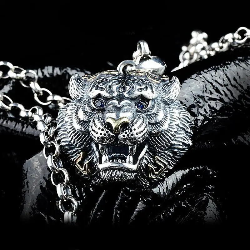 Domineering Tiger Head Animal Pendant Necklace Punk Gothic Motorcycle Riding Rock Party Jewelry for Men