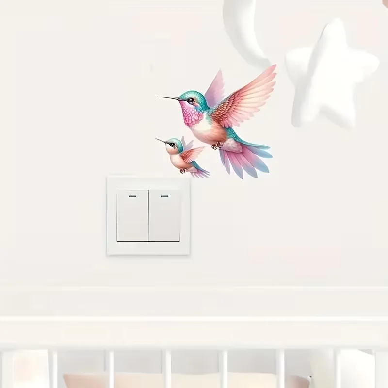 Two colorful hummingbird stickers in 1pc, used for smooth wall switch decoration self-adhesive stickers, easy to install