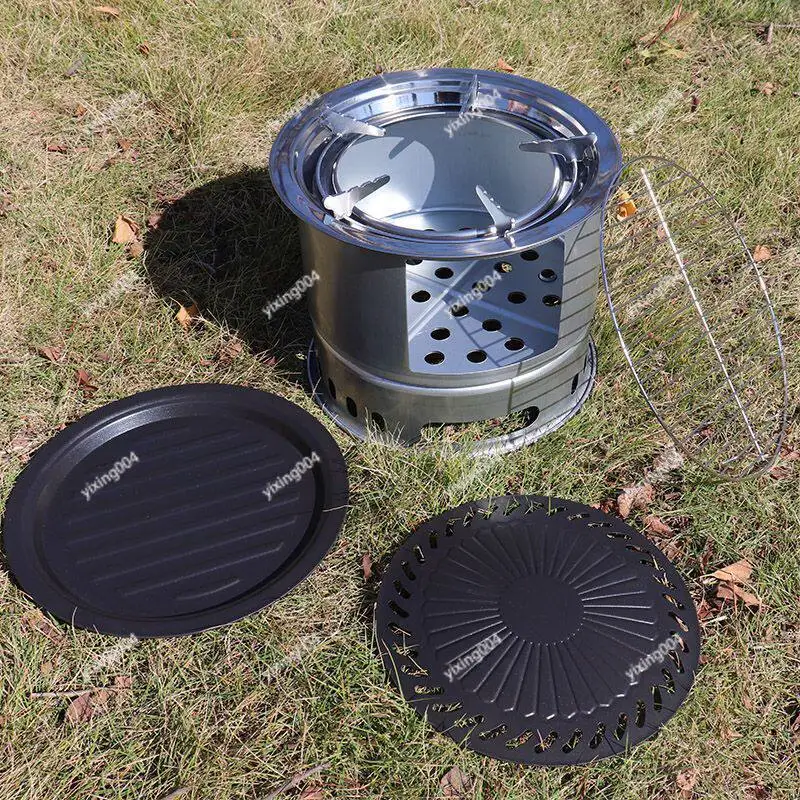 Foldable Portable Windproof Wood Stove Multifunctional Camping Barbecue Outdoor Cooking Furnace
