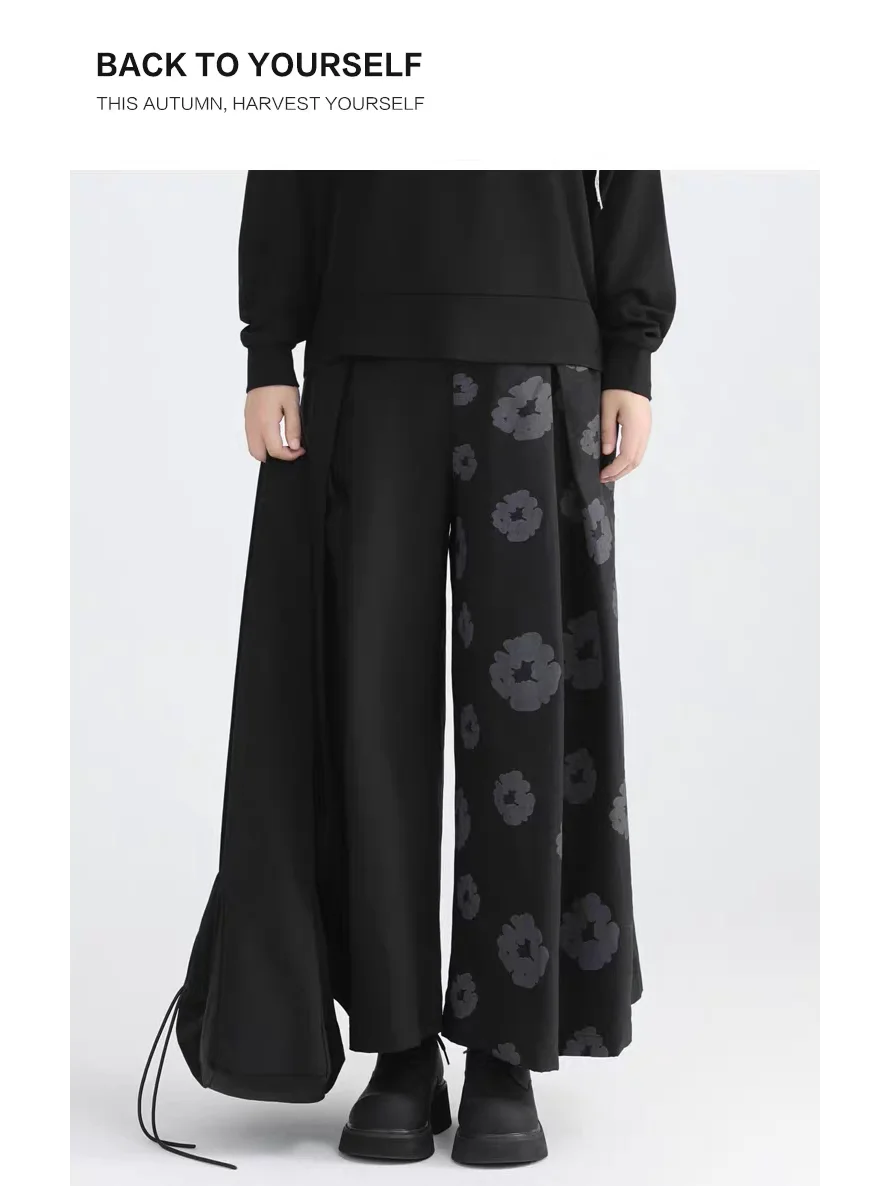 Pantaloni a Gonna Larga con Stampa Retrò e Patchwork, Vita Elastica, Stile Vintage, Pantaloni a Tre Quarti per Donne di Mezza Età, Abbigliamento Casual