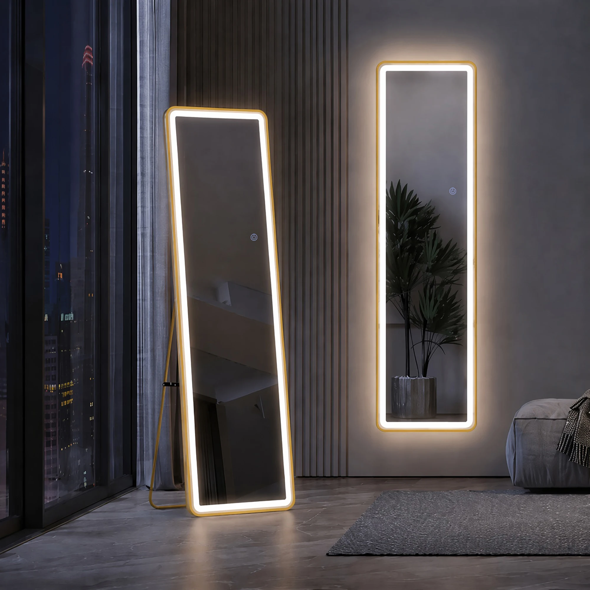 Superaly, Specchi Decorativi, Specchio a Figura Intera Autoportante, 150x40cm, Specchio da Terra con Cornice Sottile in Metallo Dorato, per Decorazione di Guardaroba, Camera da Letto e Corridoio