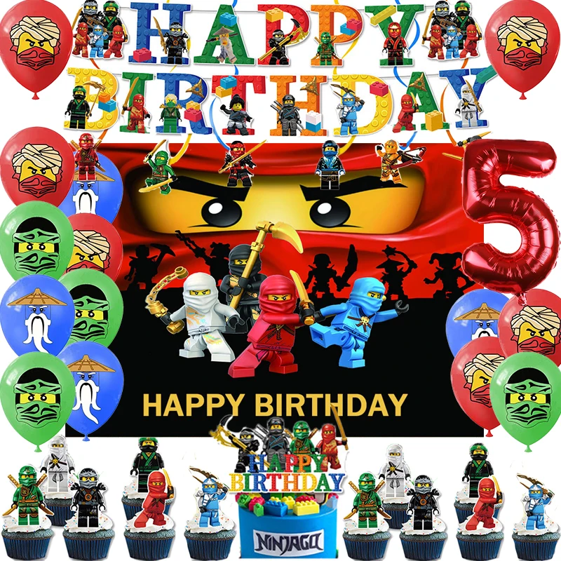 Ninjaed Birthday Party Decoration Balloon Banner Backdrop Cake Topper Party Supplies Baby Shower