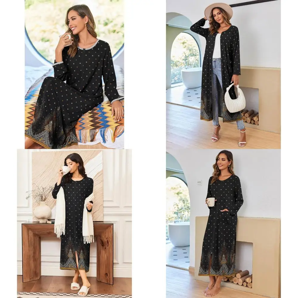 

Women's Long Striped Housecoats with Zipper Front, Pockets, and Full-Length Design, Sizes S-4XL