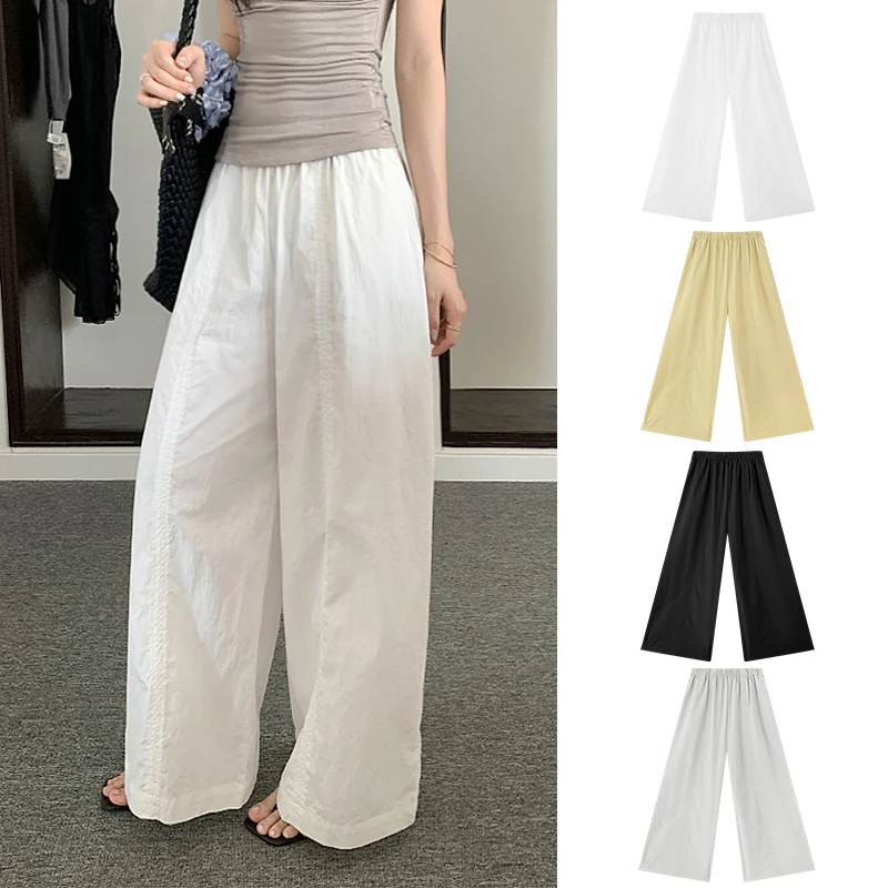 

Брюки Sweetknit с защитой от морщин, однотонные, с эластичным поясом, повседневные, прямые, свободного кроя, в корейском стиле, лето 2025