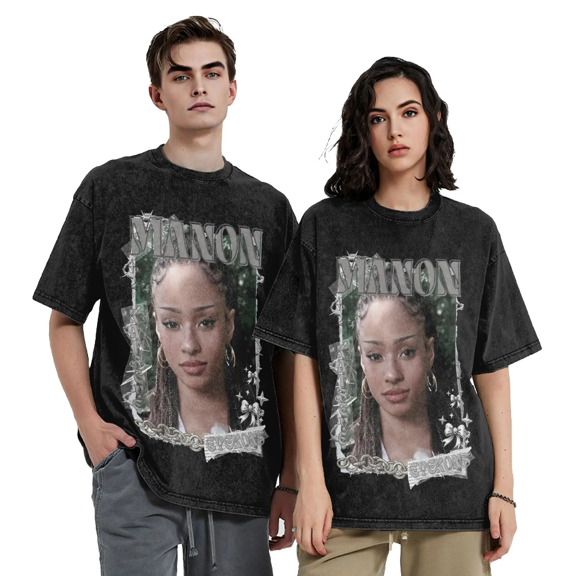 Katseyes Manon Kpop Y2K Group Washed T Shirt Streetwear Vintage T-Shirts  Tee Shirt for Men Women Short Sleeve Graphic Printed
