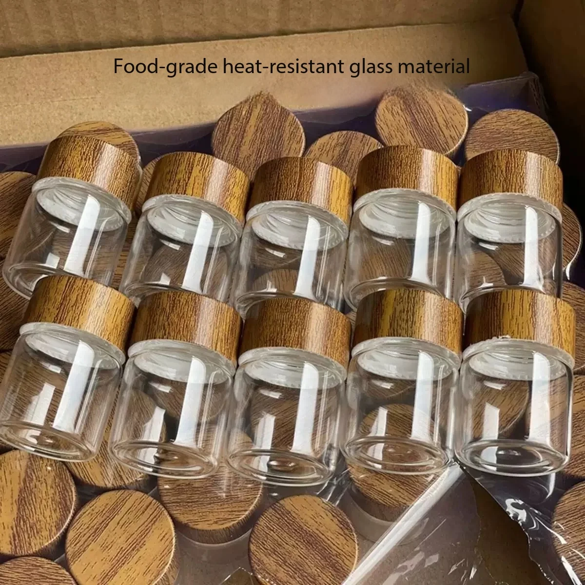 6-Pack Mini Sealing Glass Jars with Wood Grain Lids, Compact for Spices, Nail Art, Jewelry & Craft Storage