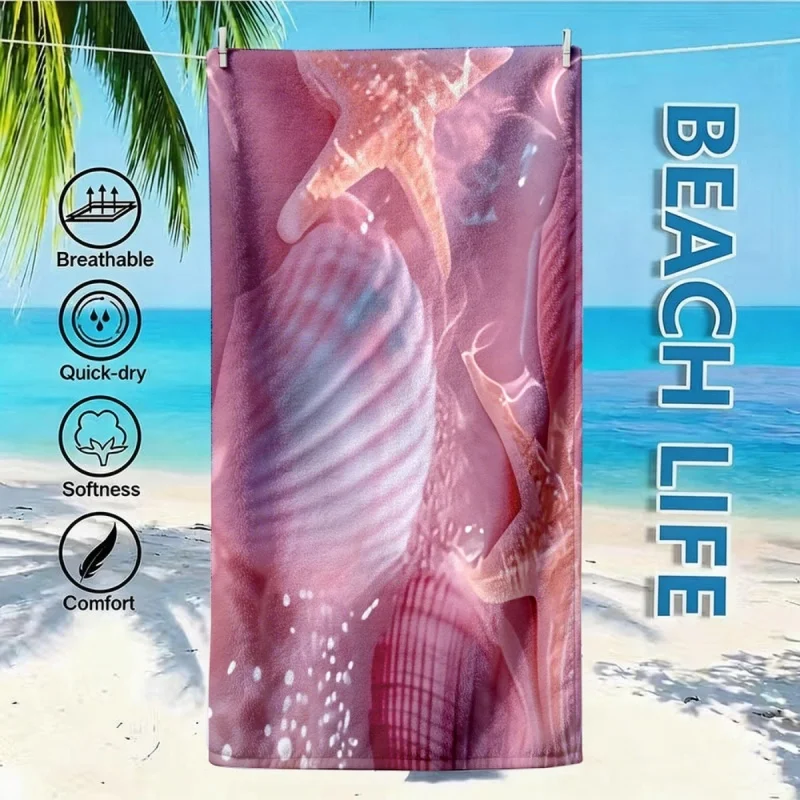 Newest Mint Green Seashell Starfish Print Microfiber Beach Towel Soft Summer Beach Pool Bath Towel