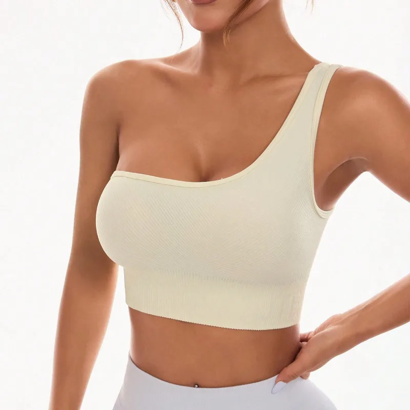 

One Shoulder Sexy Single ShoulderSports Vest Yoga RunningFitnessTightFittingHighElasticitySolidColorRunningSweat Absorbing Vest