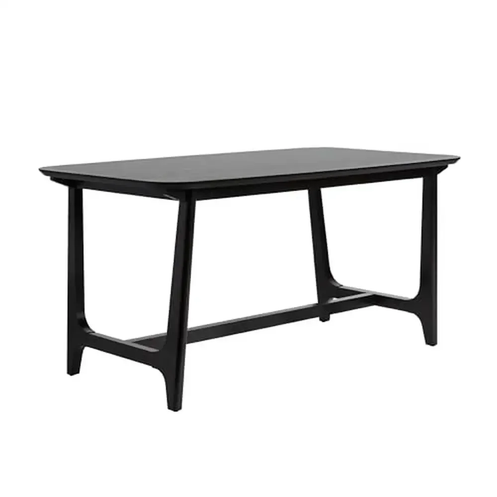 

Modern Rectangular Dining Table Black Ash Veneer Solid Wood Trestle Base 60" Sturdy Seats 4-6 Assembly Required Ideal Spaces