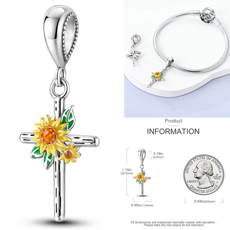 Katzen- und Sonnenblumen-Charm aus 925 Sterling Silber, gelbe Blume, Sonnenblume, Hausperlen, passend für Original-Armreifen, Damen-DIY-Schmuck – Detail 21