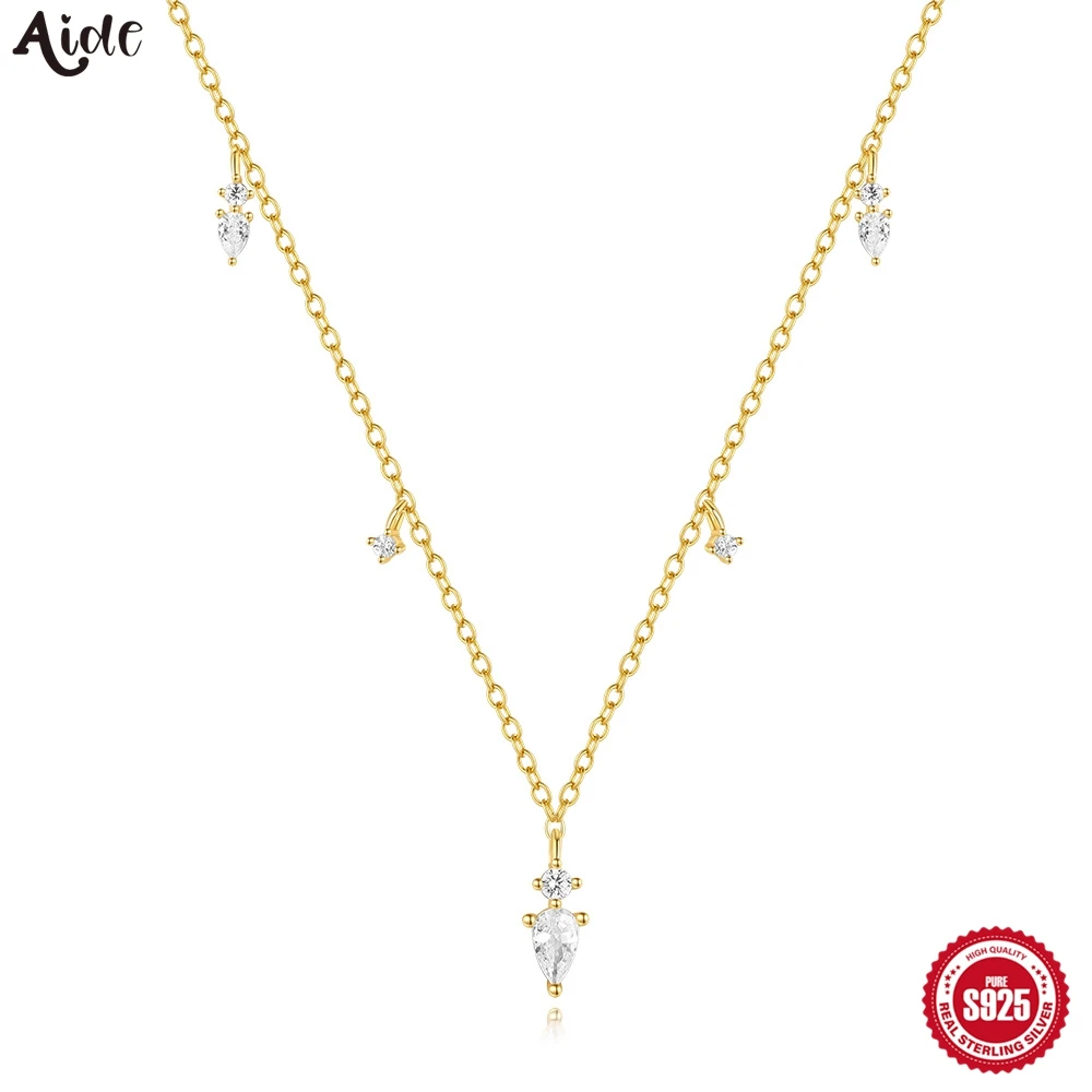 

Aide 925 Sterling Silver Exquisite Water-Drop Shape Zircon Necklace For Women Trendy Link Chain Charms Stackable Fine Jewelry