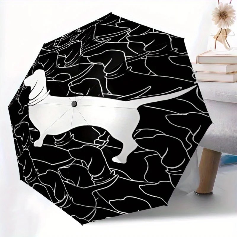 

1pc Dachshund Pattern Automatic Open/Close Umbrella with One-Touch Button, Compact Folding Canopy, Sturdy 8-Rib Windproof Desi