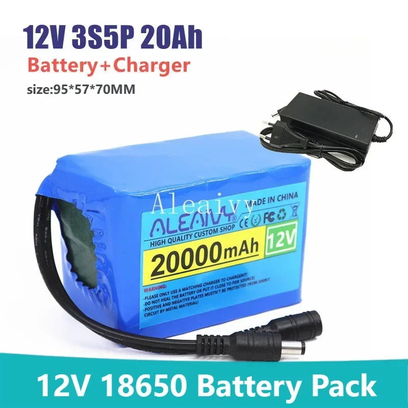 Aleaivy 12 V 3S5P 20 Ah 18650 eingebauter Lithium-Akku mit BMS, verwendet für 12-V-LED-Audioüberwachung und Notbeleuchtung 3