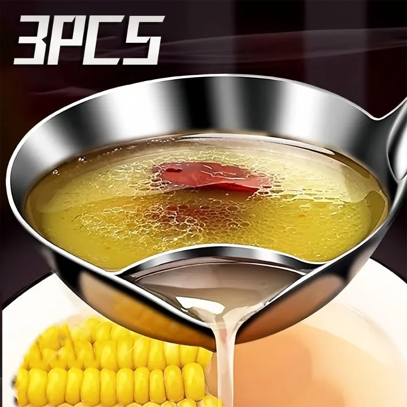 Stainless Steel Oil Separating Spoon Soup Colander Kitchen Gravy Oil Soup Fat Separator Yogurt Oil Skimmer Spoon Kitchen Gadgets