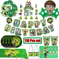 Cartoon Ben 10 Birthday Decorations Paper Plate Cup Napkins Banner Tablecloth For Kids Boys Baby Shower Ben Game Party Supplies