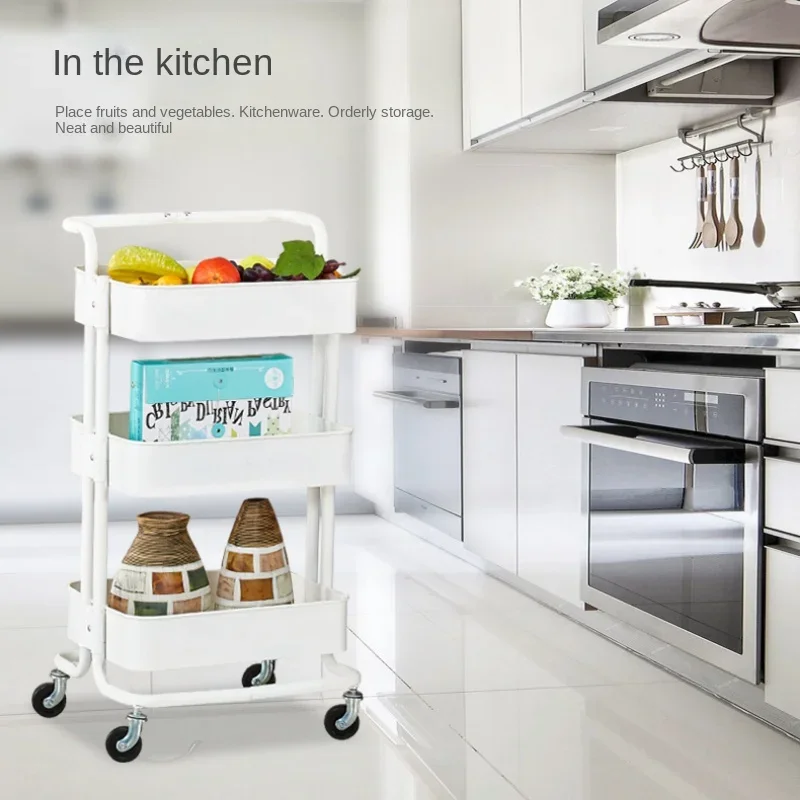 Foldable Rolling Utility Cart Metal Storage Trolley with Lockable Wheels Folding Organizer for Kitchen and Bathroom