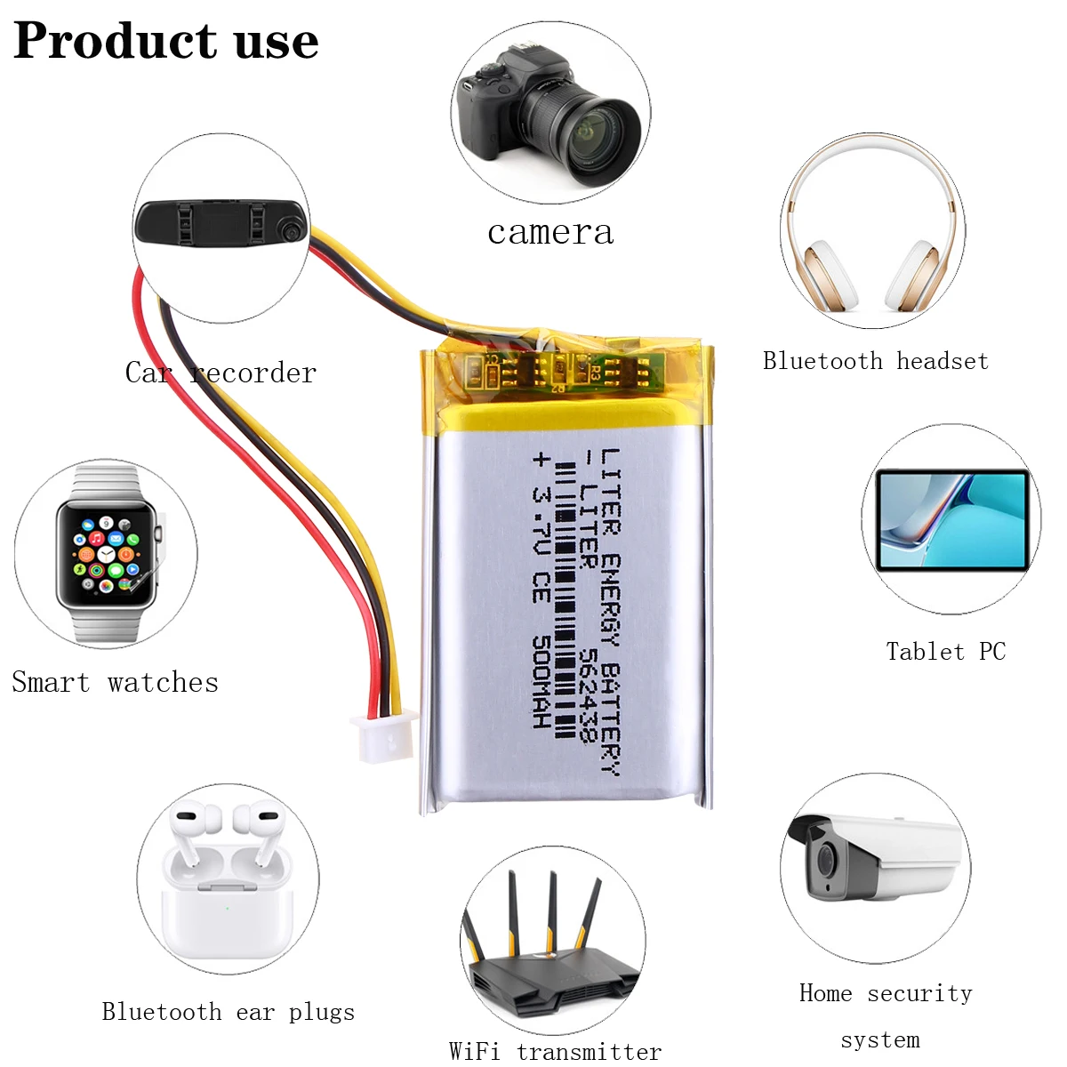 3 gwinty 3,7 V 500 mAH 562438 polimerowy akumulator litowo-jonowy / litowo-jonowy do inteligentnego zegarka mp3 mp4
