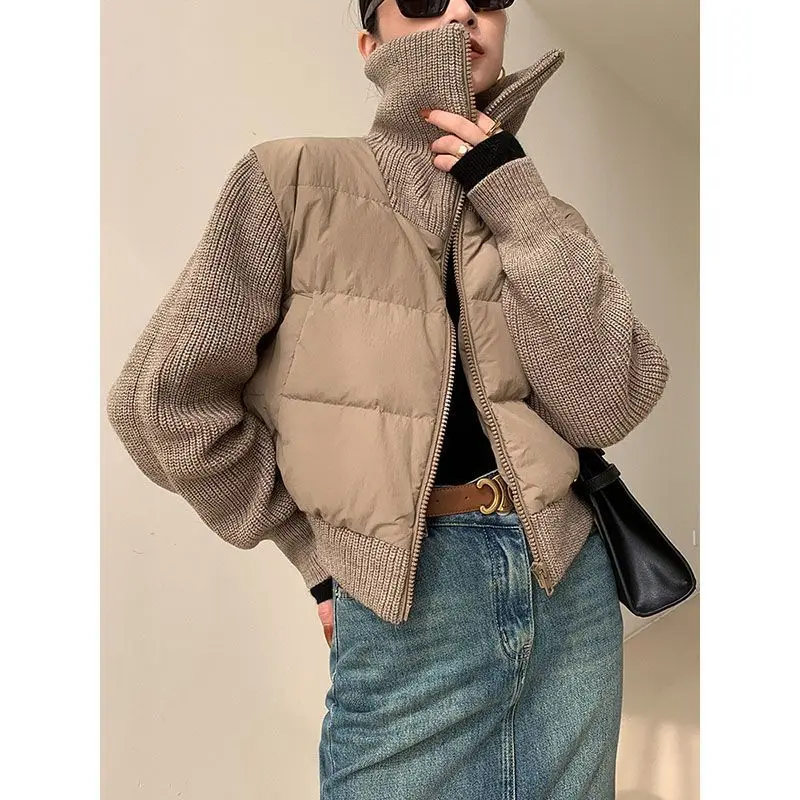 

MiiiiX повседневная водолазка, вязаные короткие парки, женское зимнее пальто, новая универсальная теплая куртка на хлопковой подкладке, верхняя одежда