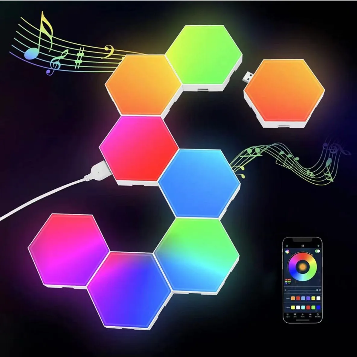 

WiFi hexagonal splicing quantum lamp e-sports intelligent pickup honeycomb beehive RGB ambient lamp odd light board