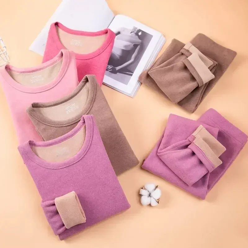 Thermal Underwear Women Suit Thicken Lamb Fleece High Elastic High Waist Long Johns Bottoming Two Piece Sets Thermos Clothing