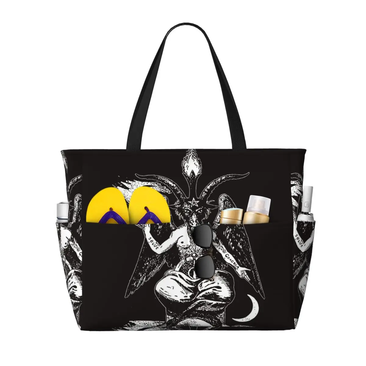 

Baphomet Goat Satan Devil Goth Beach Tote Bag Sport Gym Yoga Duffle Large Tote Bag Women Travel Bag Fitness bag