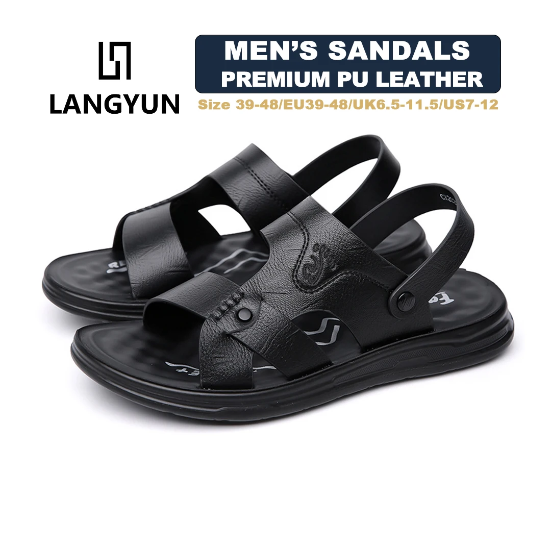 

Мужские модные кожаные сандалии LANGYUN, летние повседневные нескользящие пляжные туфли, размеры 46, 47, 48