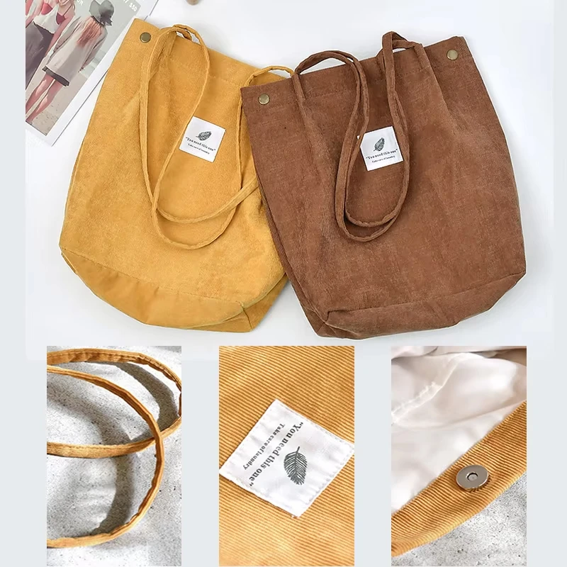 

Thickened Corduroy Shoulder Bag Commuter Bag For Women Girls Kids Shoulder Bag with Inner Pocket For Work Travel Handbag