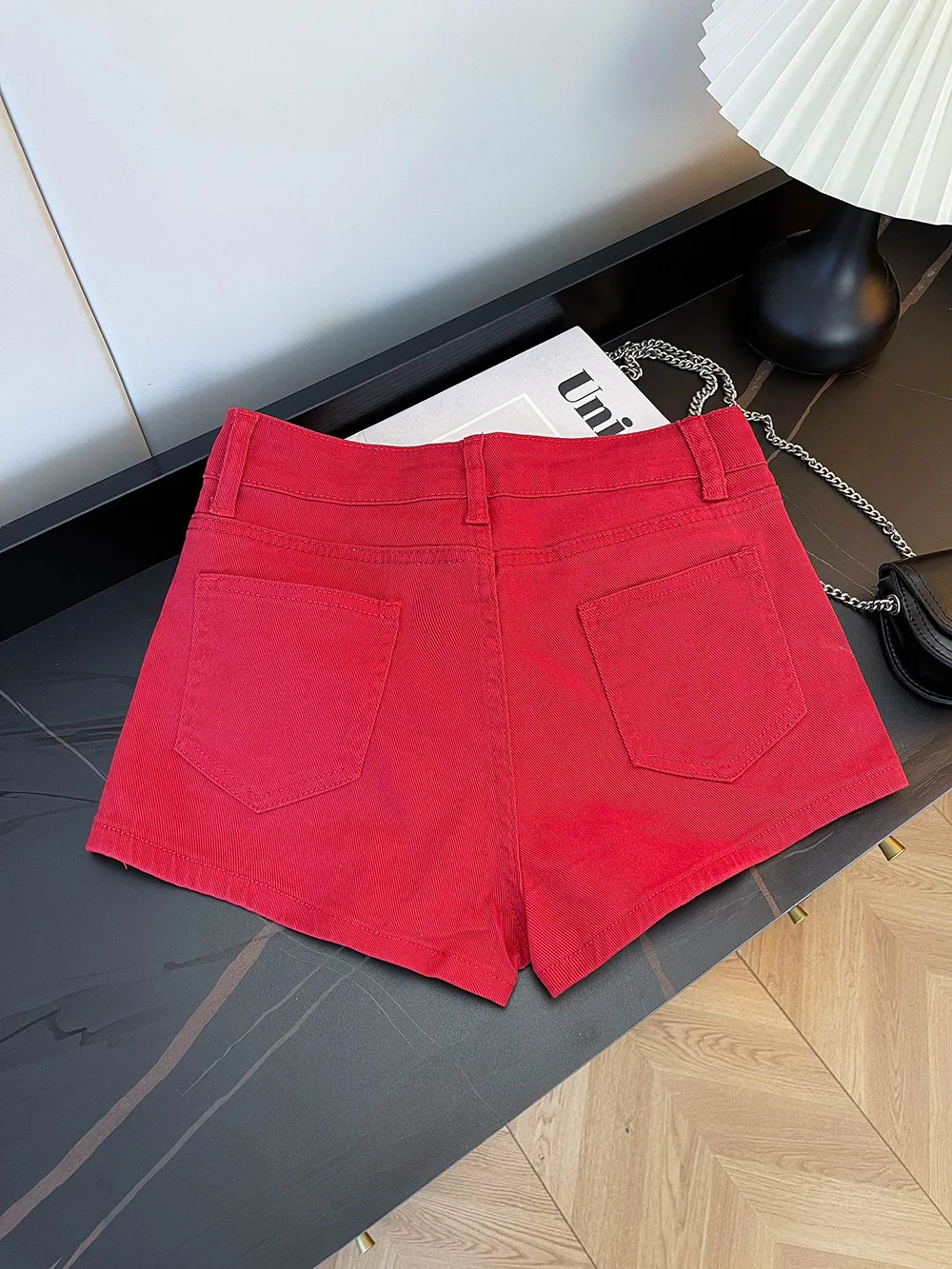 Summer New Women's Red Denim Shorts American Casual Fashion Sexy Retro Spicy Girls High Waist Elastic Slim Hot Pants ﻿