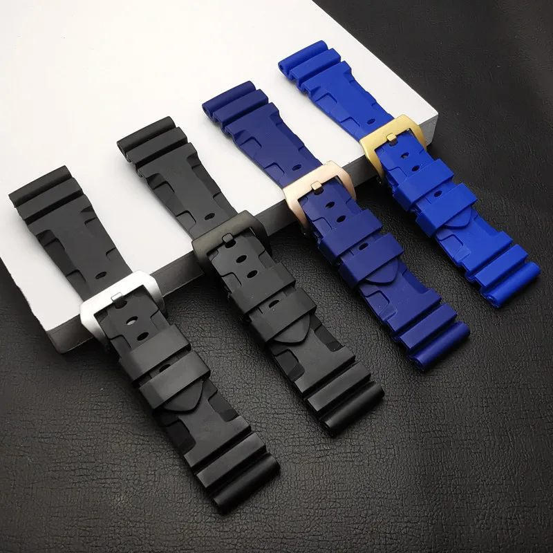 Top quality 24mm 26mm Nature silicone rubber strap For Panerai strap watch band Waterproof watchband free tools