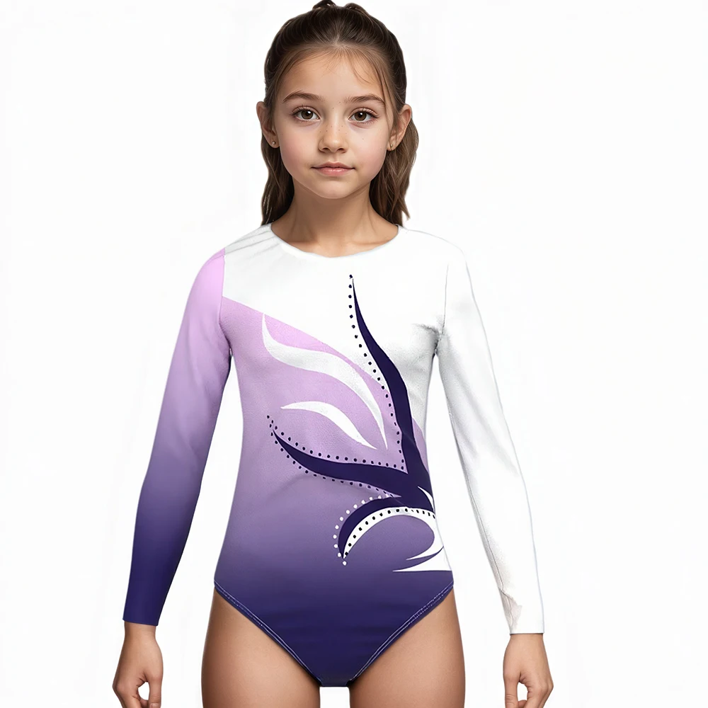 Leotardo de gimnasia para niñas, mono de Ballet de manga larga, traje de baile brillante para niños, mono de patinaje artístico, ropa de Bailarina