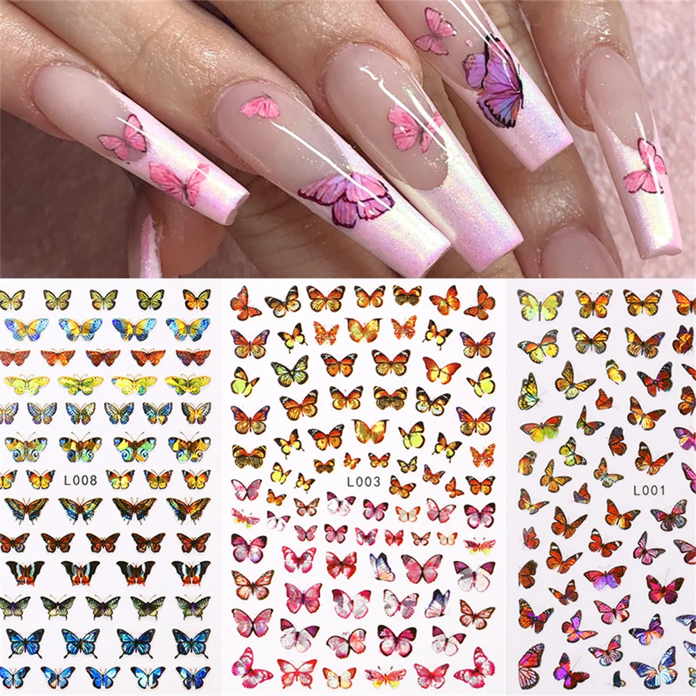 Nail Sticker Black White Figure Letter Self Adhesive Transfer Sliders Laser Butterfly Decals Nail Art Manicure Decoration