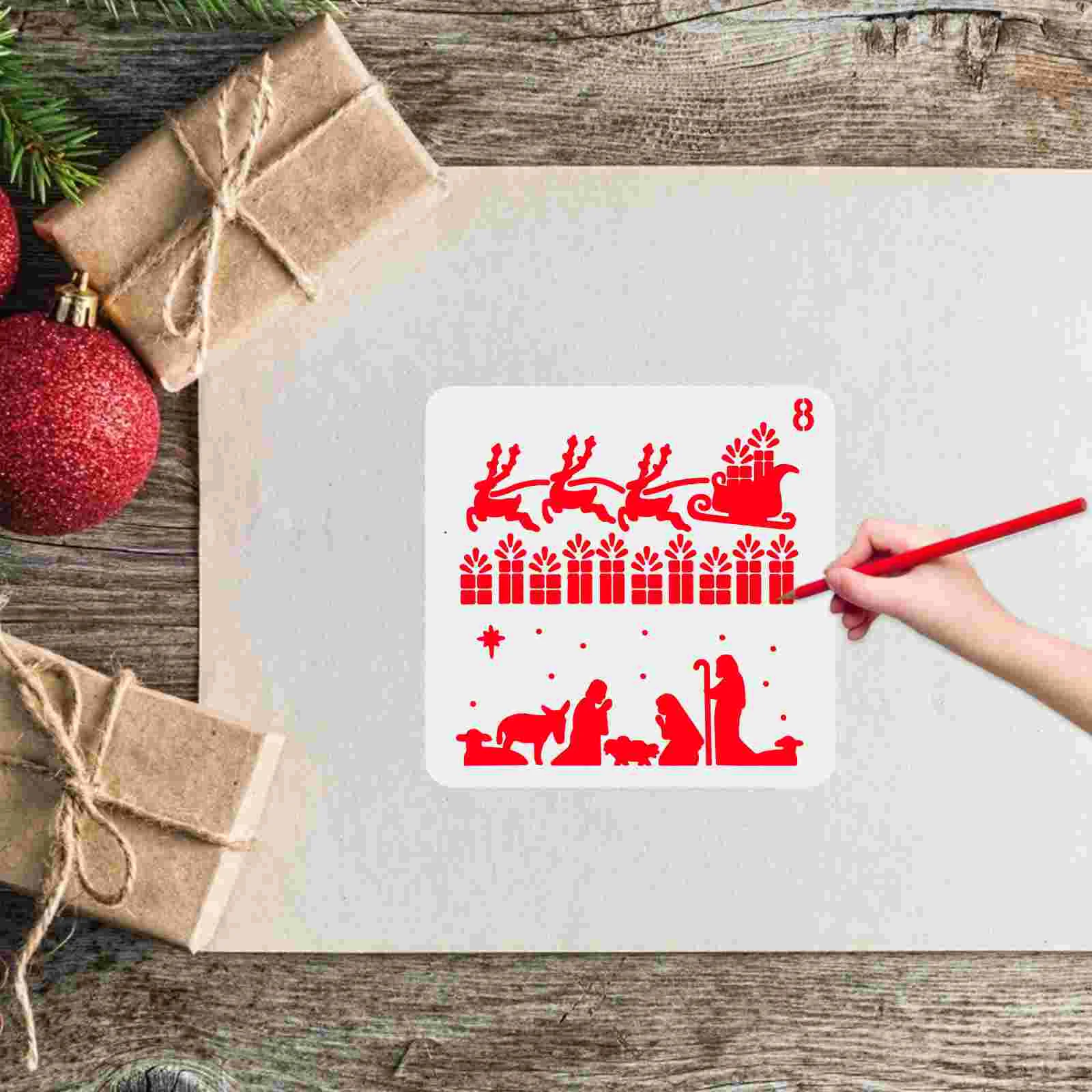 8 Pcs Christmas Painting Stencils Drawing Template Kids Templates Hollow DIY Xmas