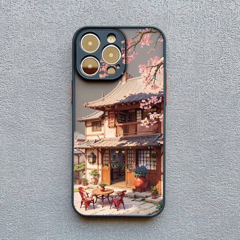 Vintage Ölgemälde Haus Handyhülle für iPhone 11 13 12 Pro MAX Mini XR XS X 17 16 15 14 Pro Max Plus Blumenhof Cover – Detail 6