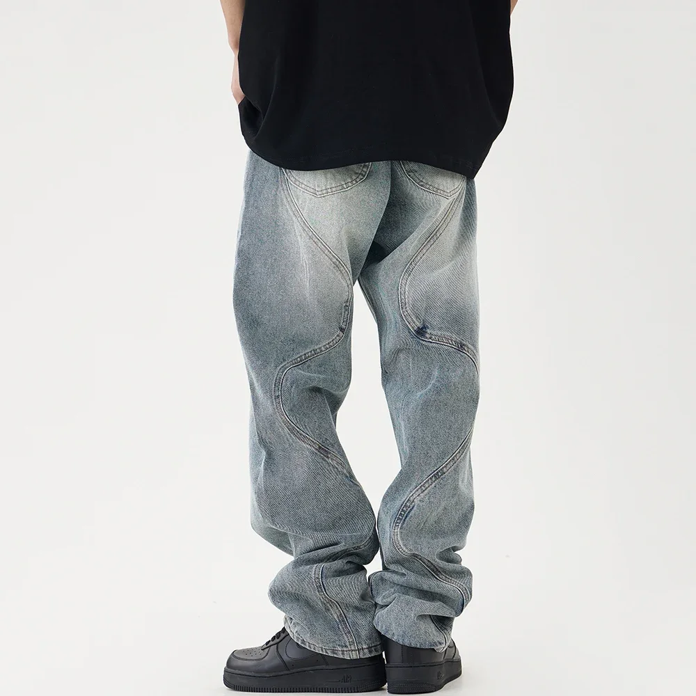 

Baggy Jeans Men Straight-leg Vaqueros Trousers Streetwear Fashion Casual Simple Hip Hop High Street Distressed Y2k Denim Pants