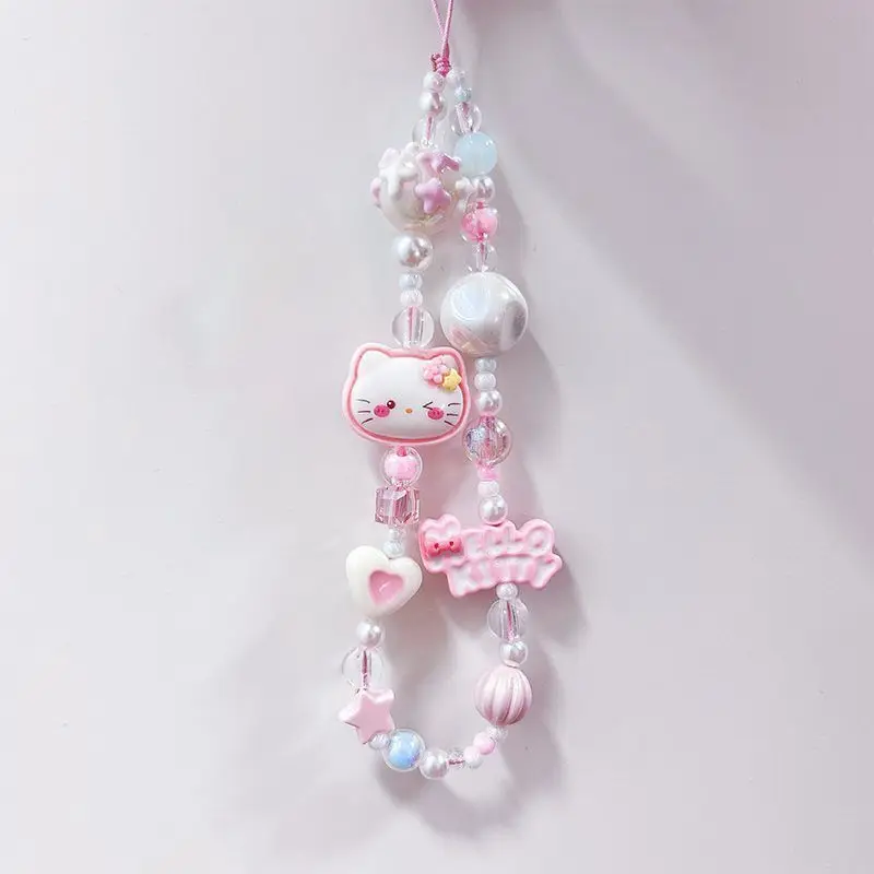 

Kawaii Anime Sanrio Hello Kitty Keychain Girl Phone Chain Camera Charm Keyring Anti-Lost Hand Rope Bag Backpack Decoration Gifts