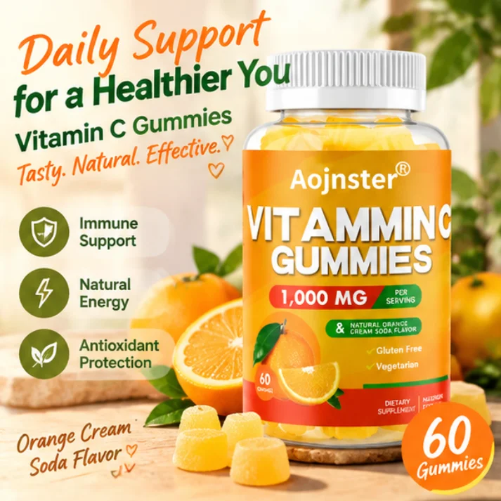 Vitamin C Gummies 1000mg Natural Orange Cream Soda Flavor Gluten Free Vegetarian Max Strength 60 Count
