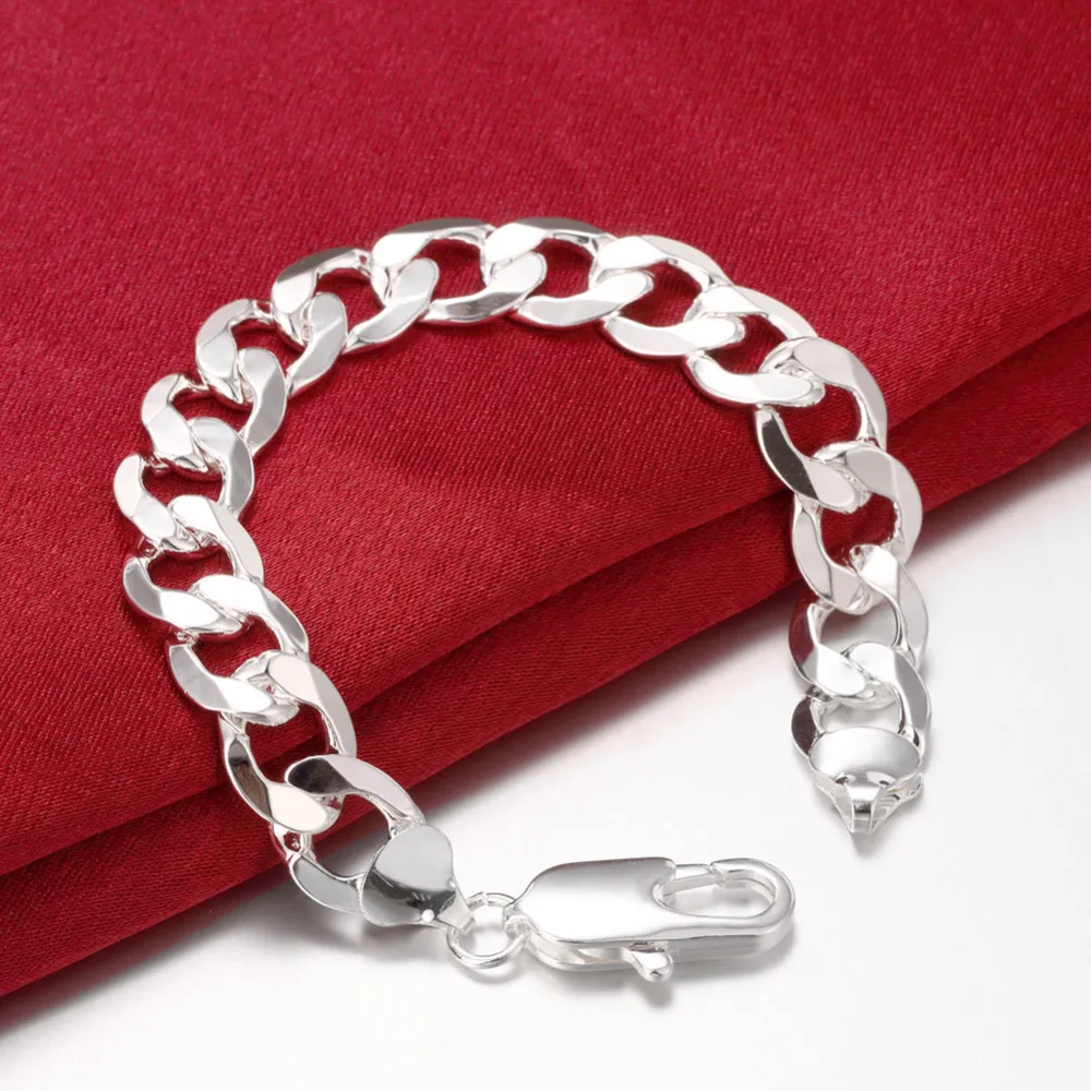 

925 Sterling Silver Chain Decoration for European and American Men's Jewelry, Charming and Fashionable 12mm Side Bracelet