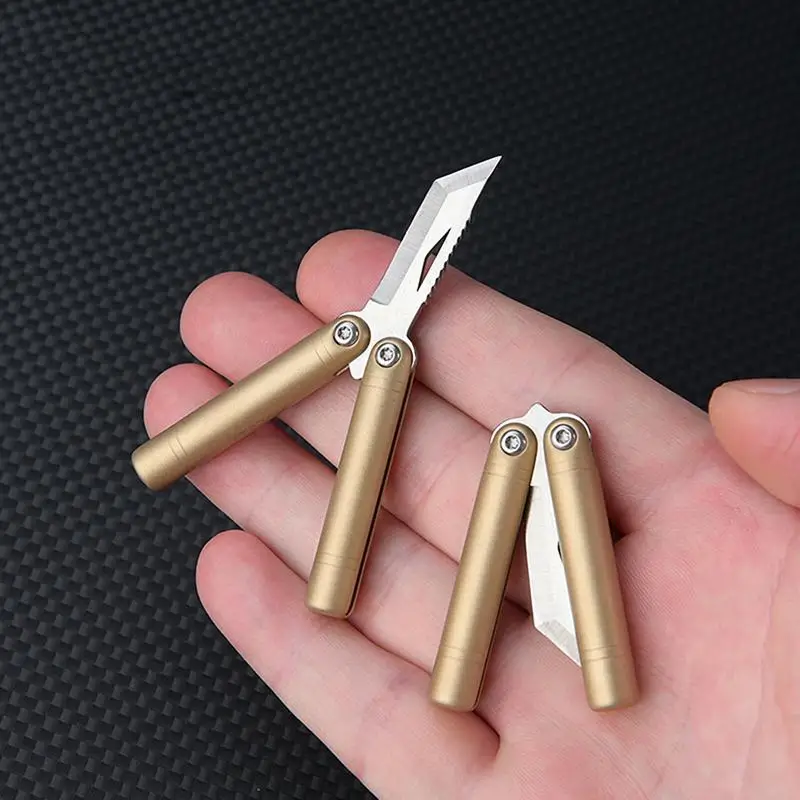 Folding Knives Brass Handle Pocket Cutter Keychain Outdoor Camping And Unboxing Portable Tool Mini Knives With Leather Case