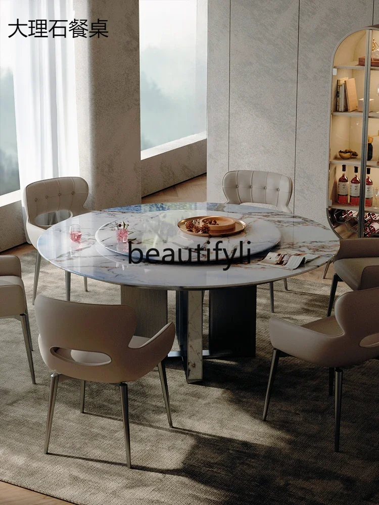 Round dining table natural marble high-end