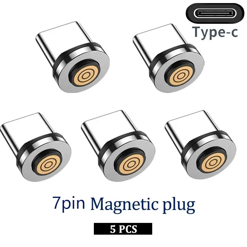 5PCS 7PIN Magnetic Cable Plug Round Fast Charging Adapter Tips for IPhone Samsung Huawei Xiaomi OPPO Red Mi Magnet Charger Plugs