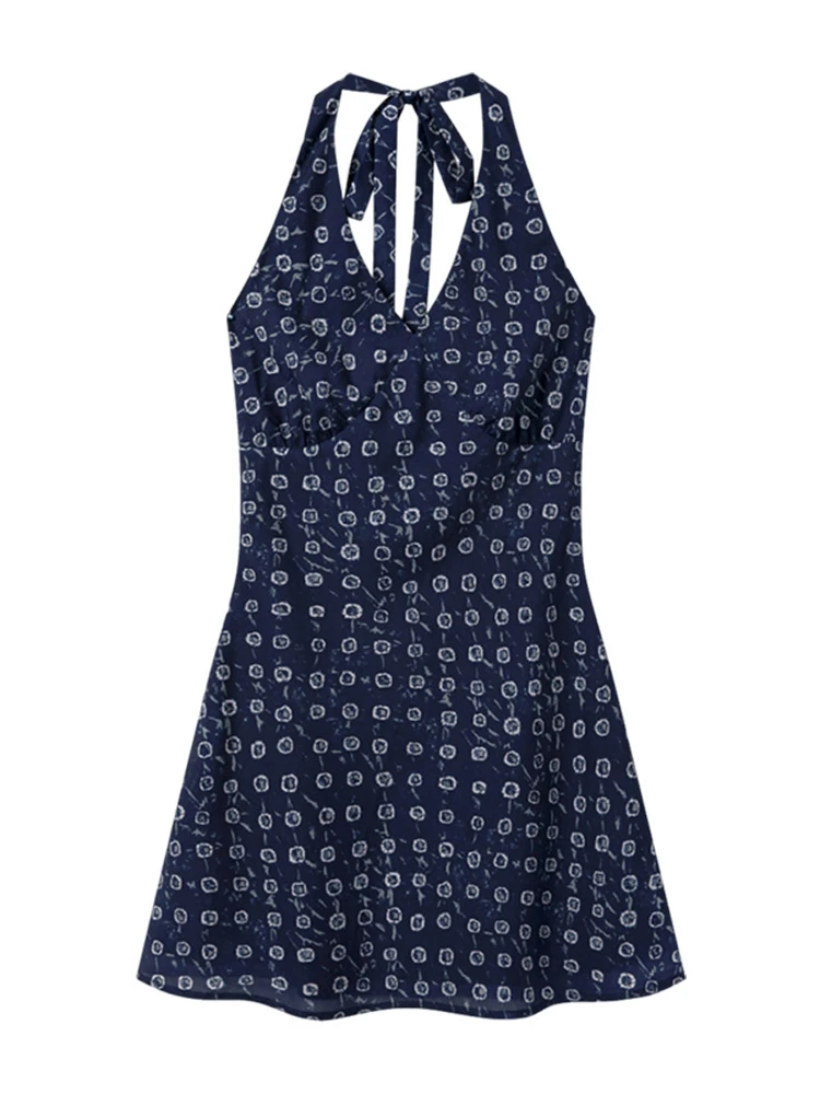 กระโปรงลายดอกไม้หวานๆ คอวี ดีไซน์ใหม่สำหรับผู้หญิง ฤดูร้อน 2025 ทรงเอ เอวสูง ผ้าโพลีเอสเตอร์