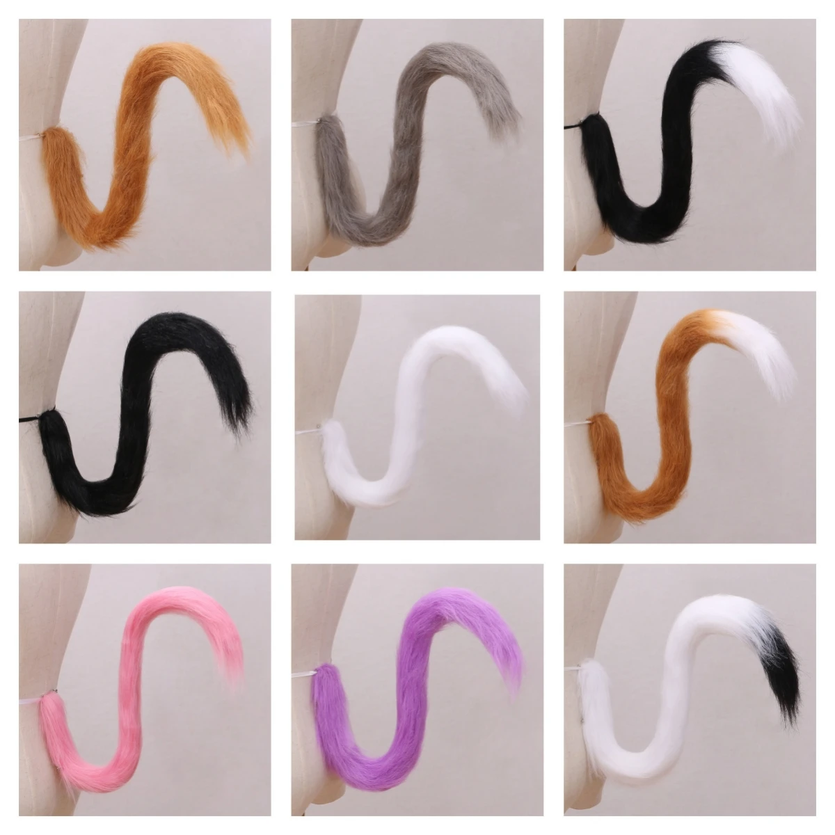 Anime Fur Tail Simulation Tail Cat Lolita Beast Ear Beast Cosplay Handmade Long Hair Cat Tail Halloween Party Accessories