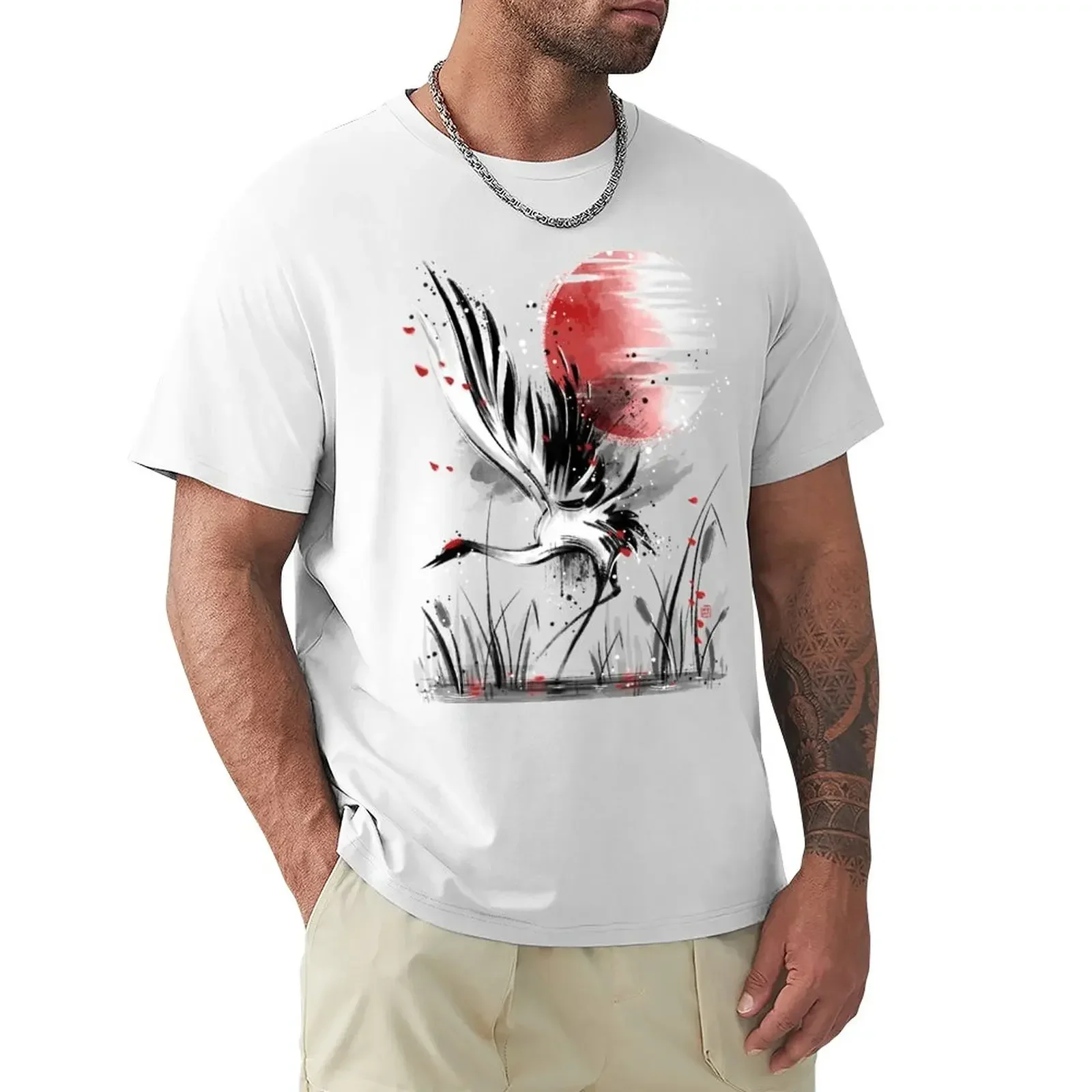 Sumi-e crane T-Shirt designer shirts anime stuff t shirt men