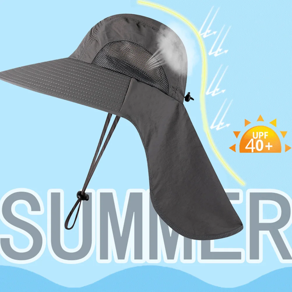 

Outdoor Sun Hat Uv Protection Neck Cover Wide Brim Bucket Hat Adjustable Chinstrap Dark Grey Men Women Hiking Fishing
